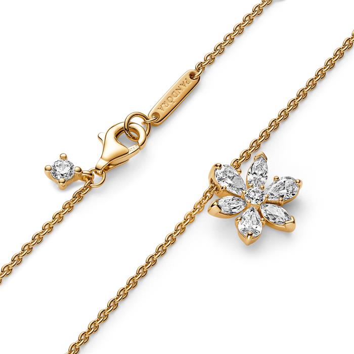 Ladies necklace herbarium cluster with zirconia moments, gold