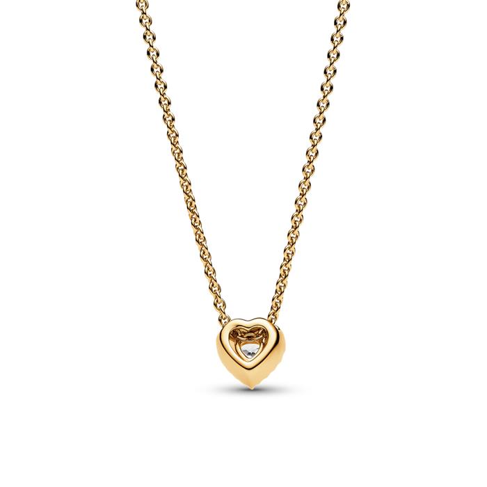 Damesketting met halo hart hanger, zirkonia, IP goud