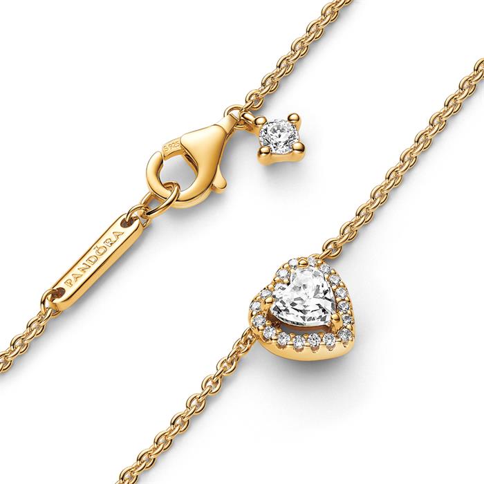 Ladies' necklace with halo heart pendant, zirconia, IP gold