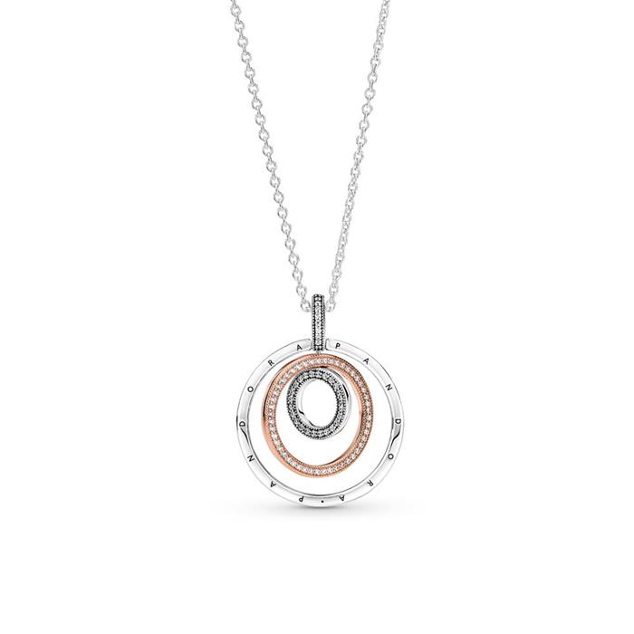 Necklace circles for ladies in 925 sterling silver, bicolour