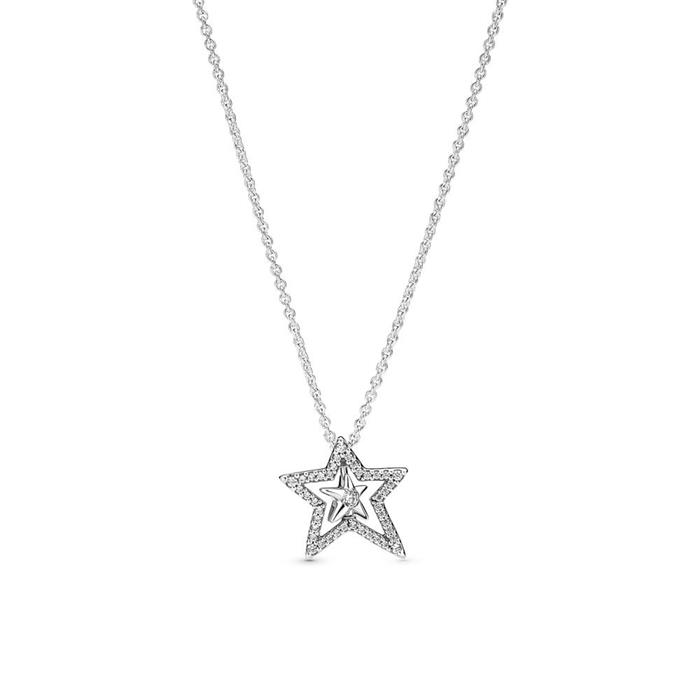 Ladies sterling silver star necklace with cubic zirconia