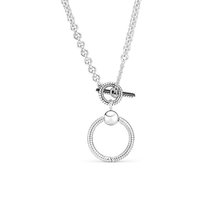 Necklace With O-Pendant And T-Clasp, 925 Silver