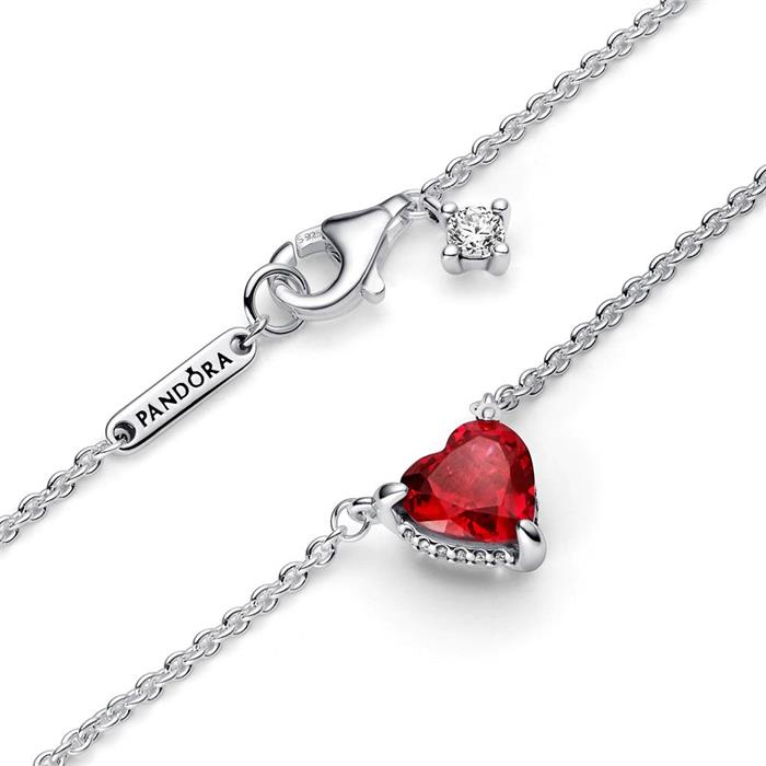 Ladies necklace in sterling silver with red crystal