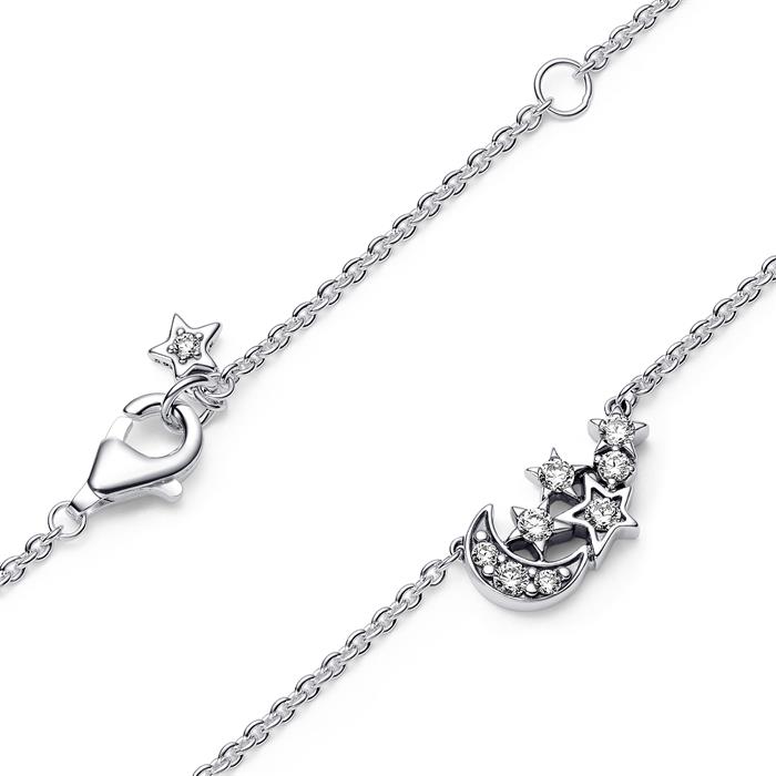 Moon and star necklace in 925 silver with cubic zirconia