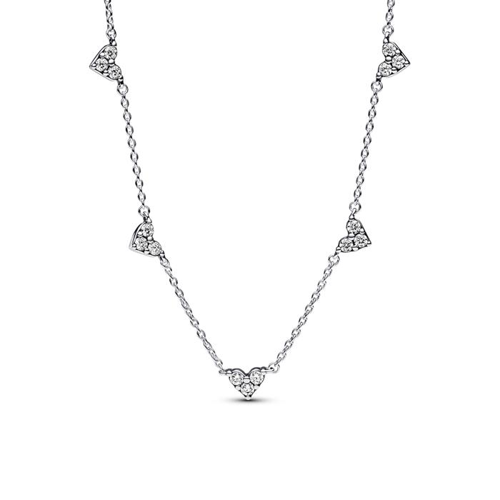 Ladies' necklace hearts in 925 silver, zirconia, Timeless