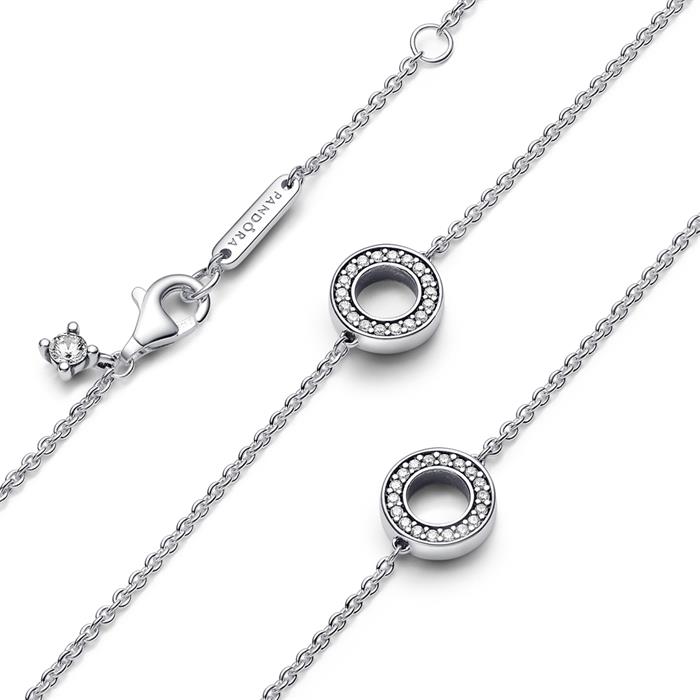 Timeless ladies necklace circles in sterling silver, zirconia