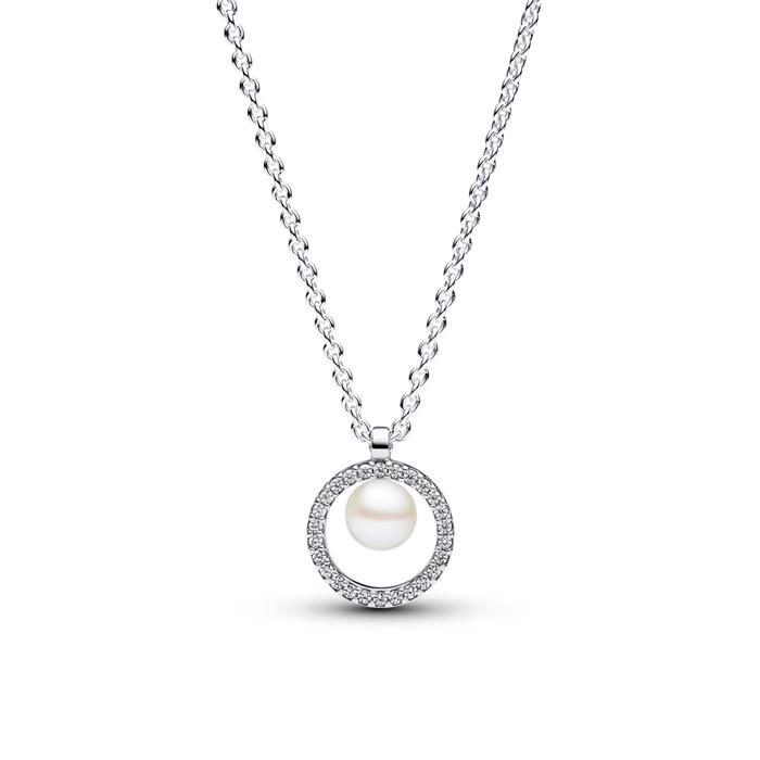 Necklace in 925 silver with pearl and zirconia