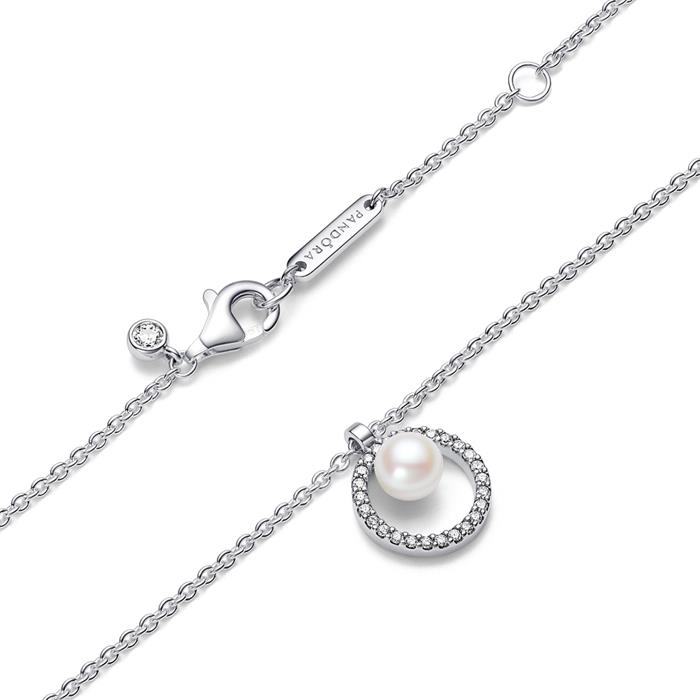 Halskette aus 925er Silber mit Perle und Zirkonia