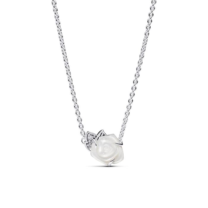 Ladies' necklace White Rose in Bloom in 925 silver