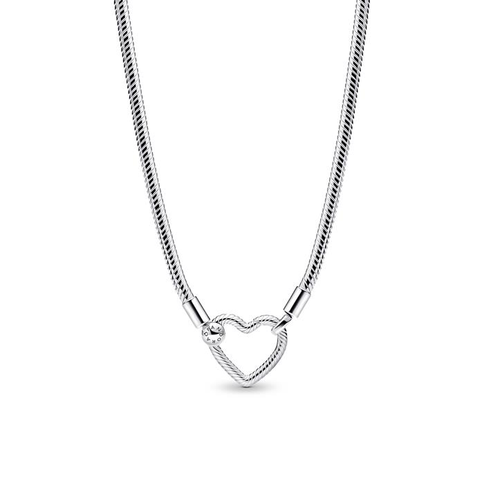 Dames slangenketting met hart sluiting, 925 zilver