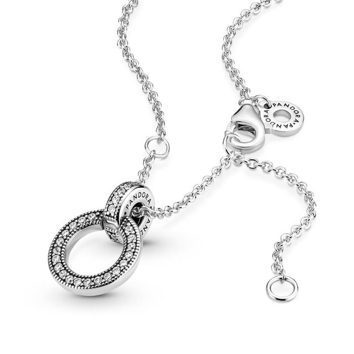 Circle necklace for ladies in sterling silver, zirconia