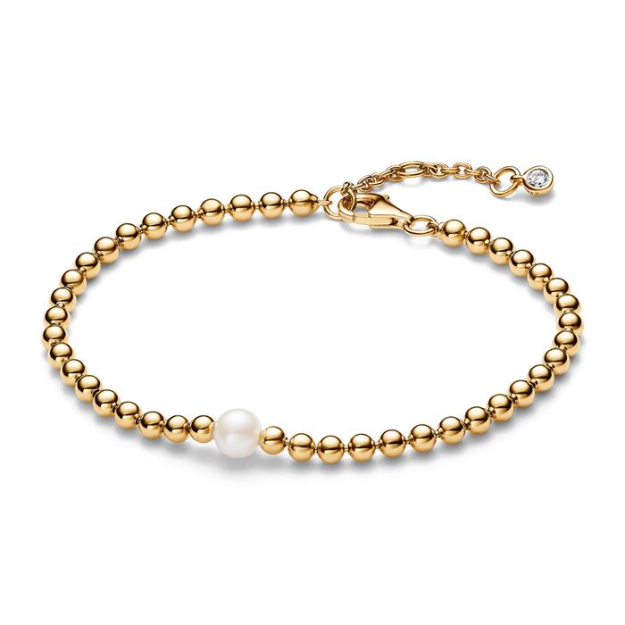 Timeless ball bracelet for ladies with pearl, IP gold