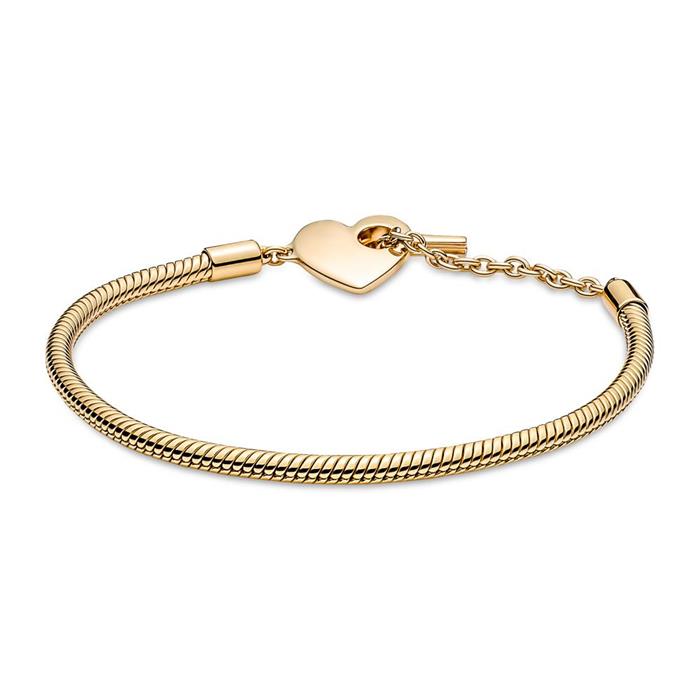 Ladies engraved bracelet with t-clasp, heart, gold