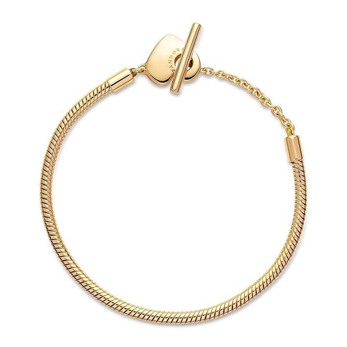 Ladies engraved bracelet with t-clasp, heart, gold