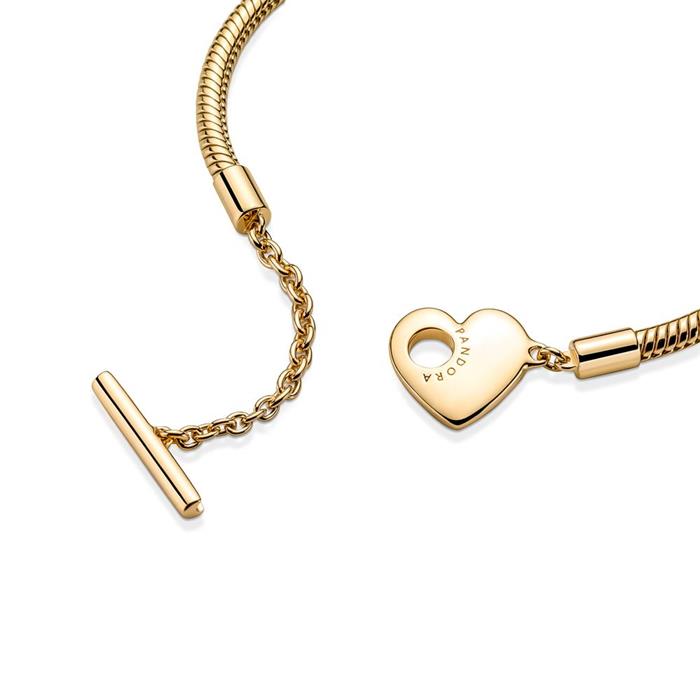 Pulsera grabada para mujer con cierre en t, corazón, oro