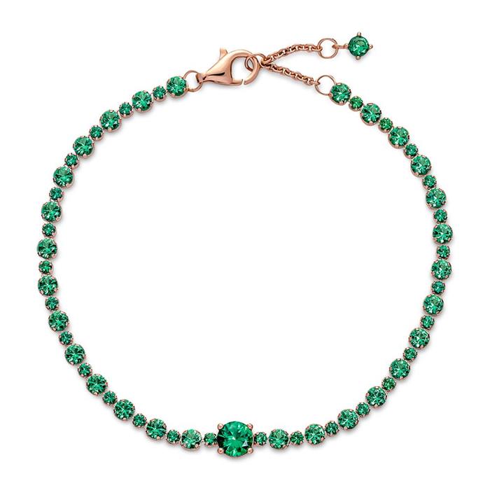 Ladies bracelet with green crystals, rose