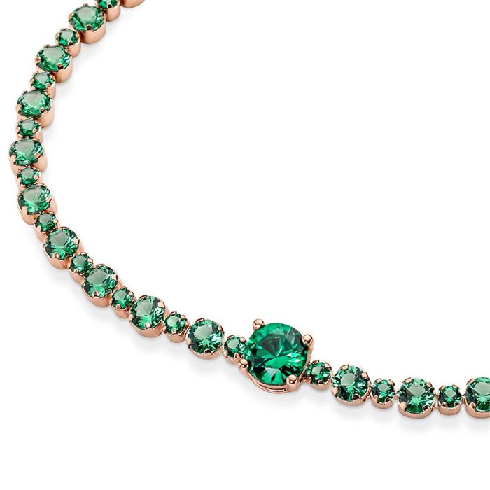 Ladies bracelet with green crystals, rose