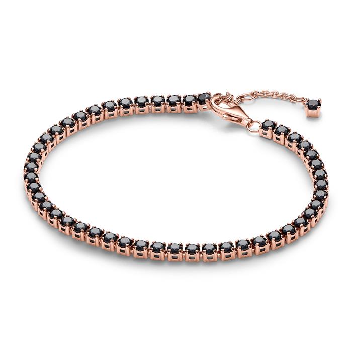 Tennis bracelet with black crystals, Timeless, rosé