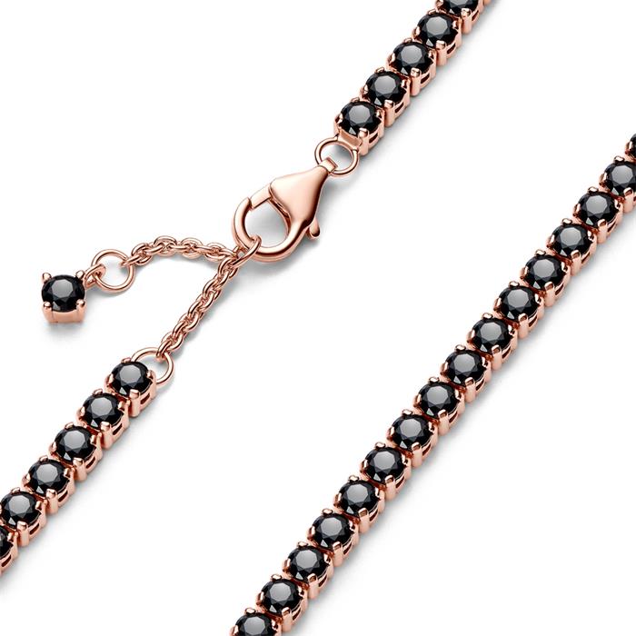 Tennis bracelet with black crystals, Timeless, rosé