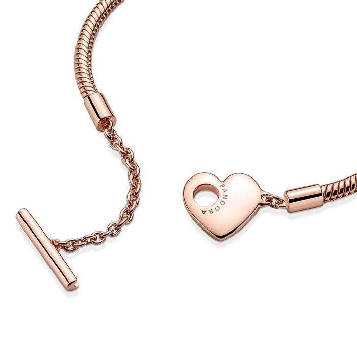 Ladies engravable heart T bar bracelet, rose
