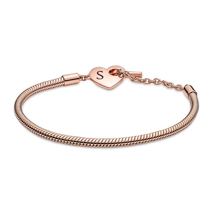 Ladies engravable heart T bar bracelet, rose