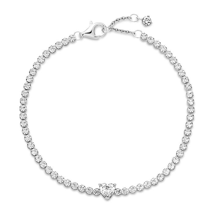 Sterling silver tennis bracelet heart with cubic zirconia