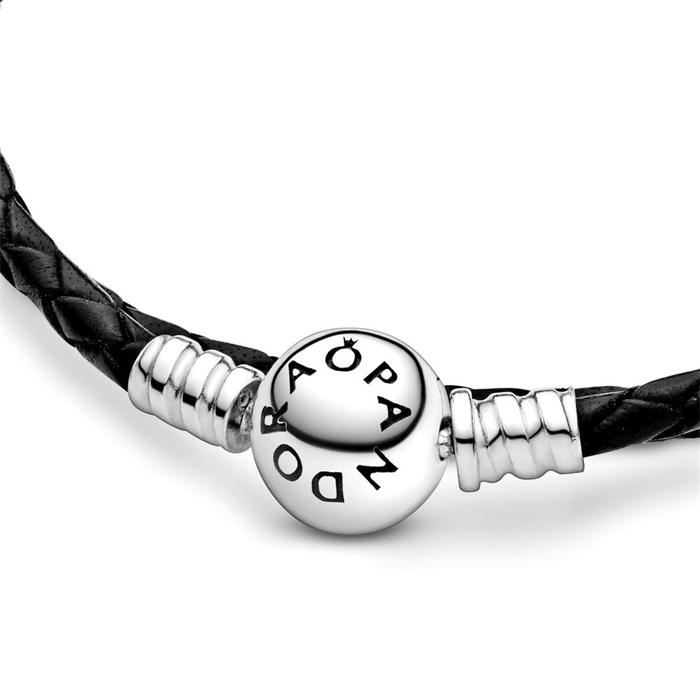 Lift minimum nakoming Pandora zwart lederen armband voor dames, dubbel gewikkeld 590745CBK