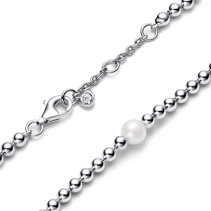 Sterling silver ball bracelet with pearl, Timeless