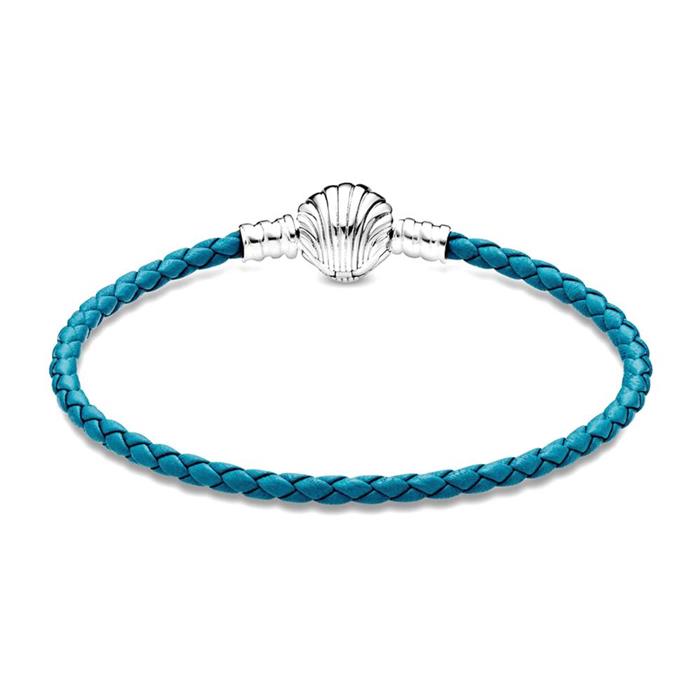 Dames blauwe leren armband schelp