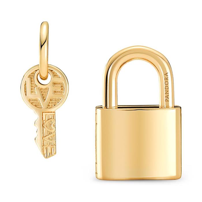 Colgante conjunto candado y llave, oro IP