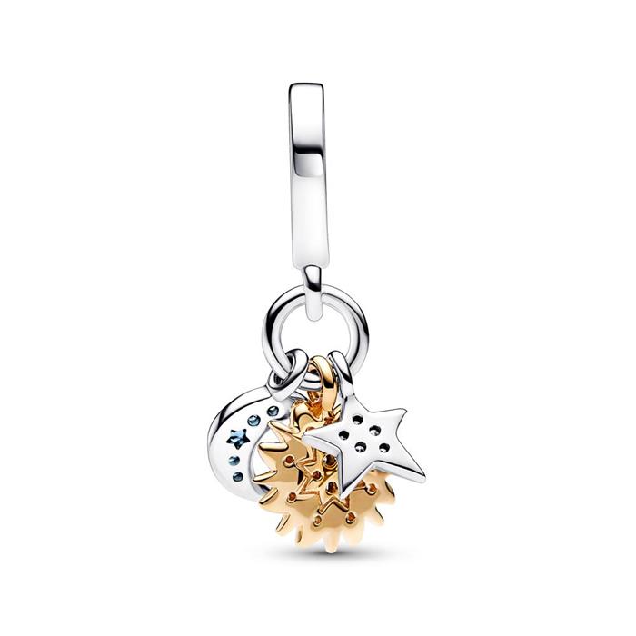 Charm pendant sun, moon and star, bicolour