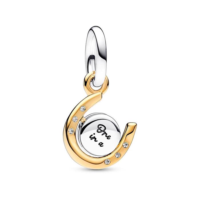 Sterling silver horseshoe pendant, bicolour, cubic zirconia