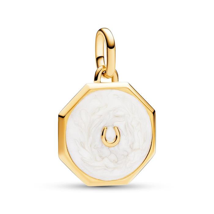 Lucky horseshoe locket for ladies with enamel, IP gold
