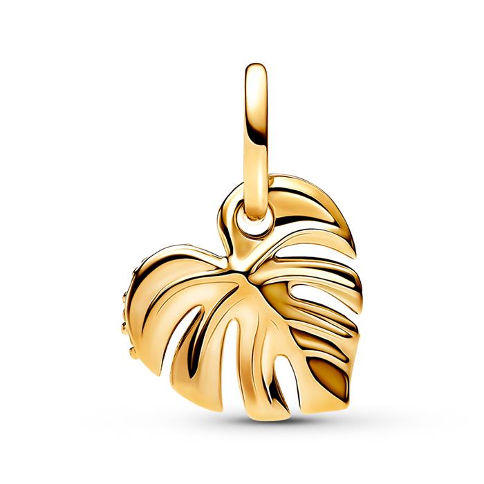 Monstera leaf charm pendant with zirconia, gold-plated
