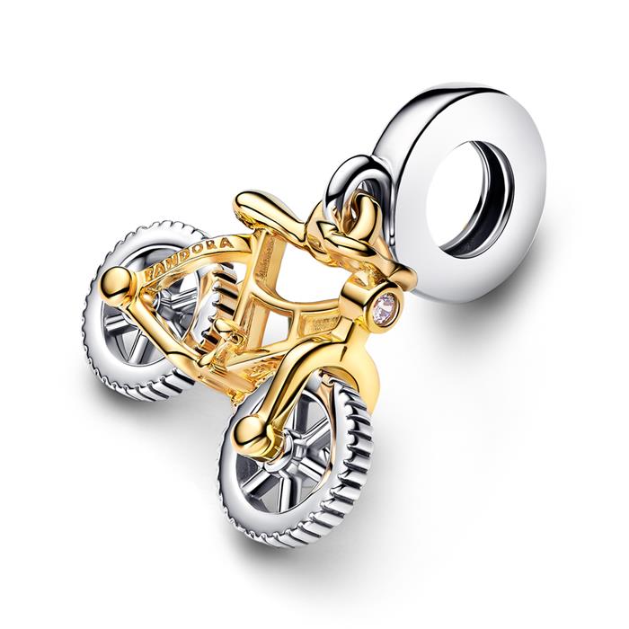 Bicycle charm pendant, 925 silver, zirconia, Moments