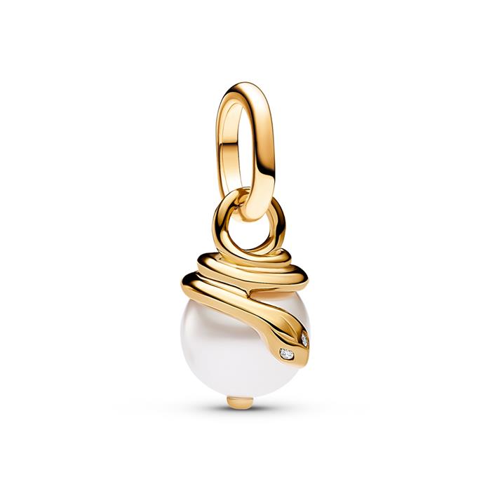 Snake mini charm pendant, faux pearl, gold-plated, ME