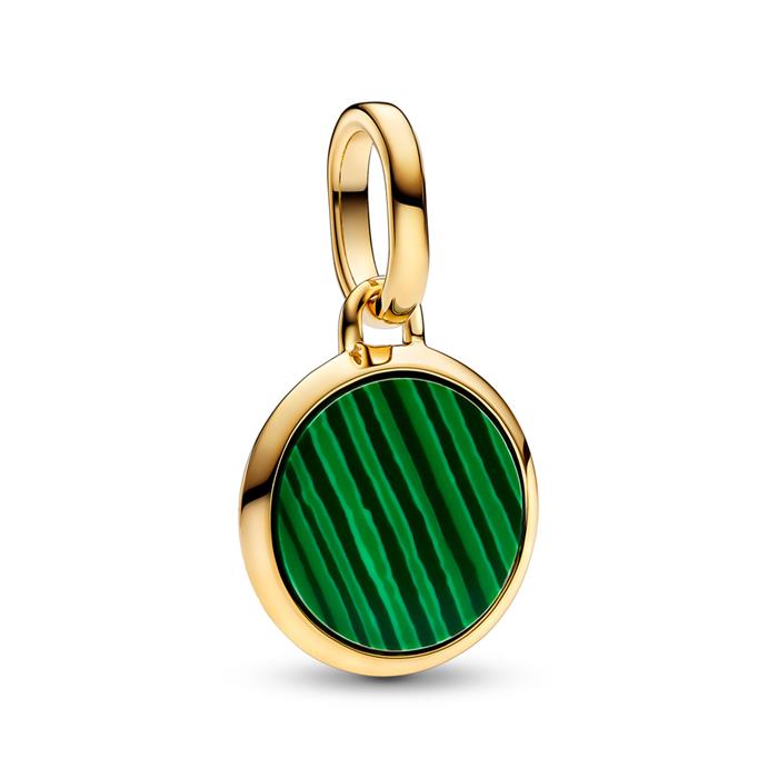 Medallion charm ME, gold, malachite (synth.), engravable