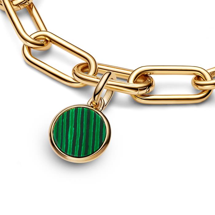 Medallion charm ME, gold, malachite (synth.), engravable