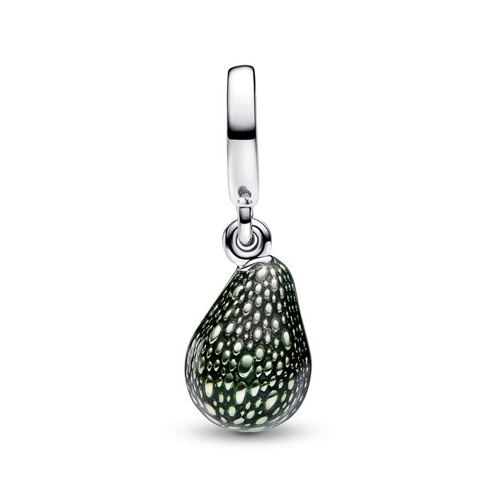 Avocado Doppelter Charm-Anhänger, 925er Silber, Emaille