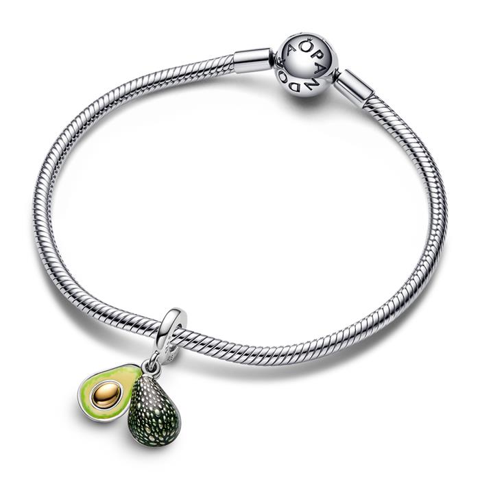 Avocado double charm pendant, 925 silver, enamel