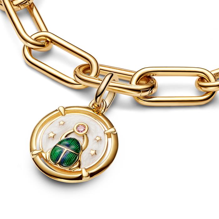 ME locket charm scarab beetle, IP gold, engravable