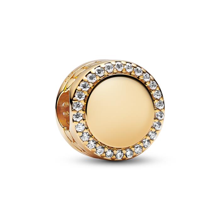 Engravable charm with zirconia, gold-plated, Moments