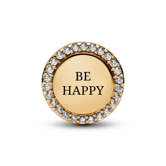 Engravable charm with zirconia, gold-plated, Moments