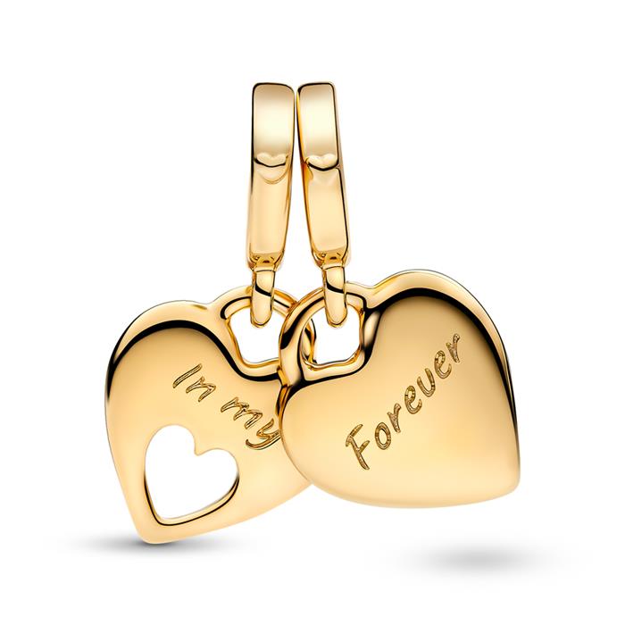 Moments double heart charm pendant, gold-plated, enamel