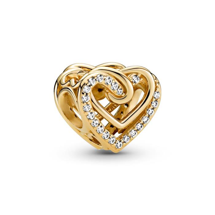 Intertwined heart charm for ladies with cubic zirconia, gold