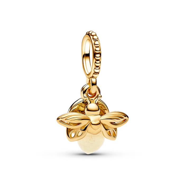 Glowing firefly charm pendant, gold, Moments