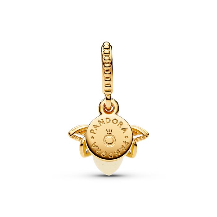 Glowing firefly charm pendant, gold, Moments