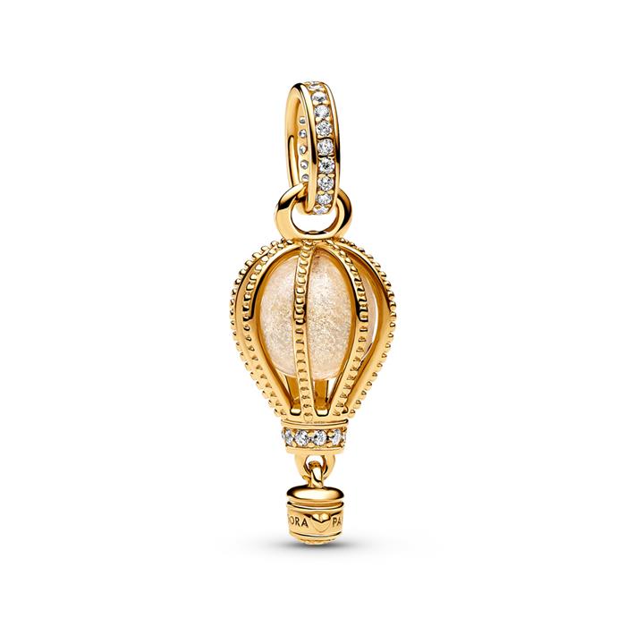 Hot air balloon charm pendant with zirconia, gold-plated