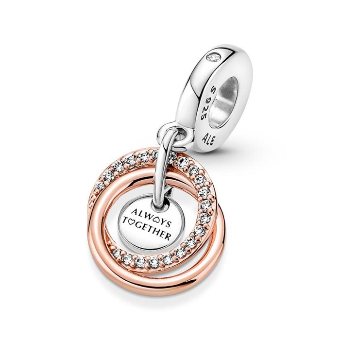 Intertwined charm pendant in 925 sterling silver, bicolour