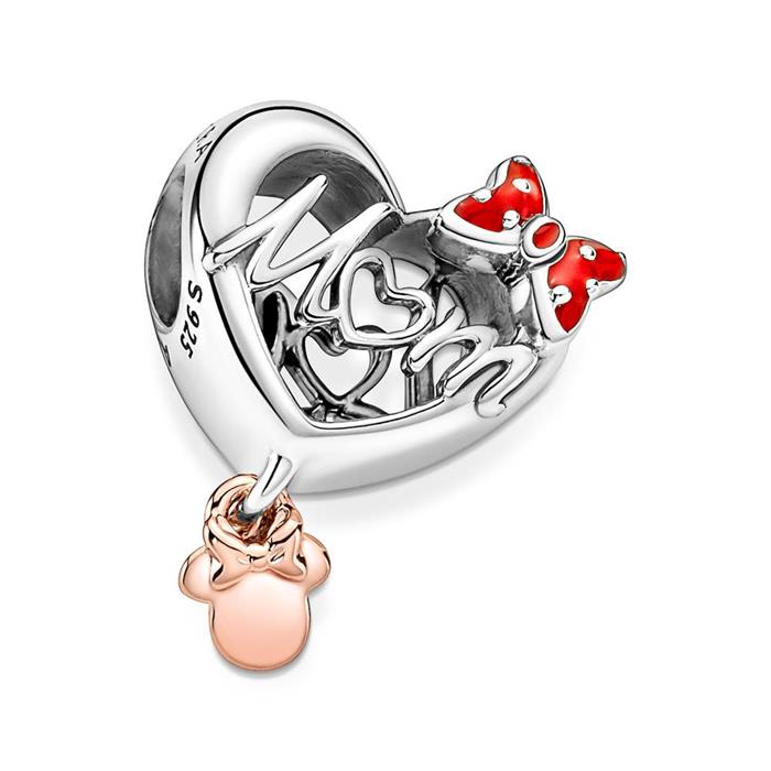Minnie mouse heart charm mum in 925 sterling silver, bicolour